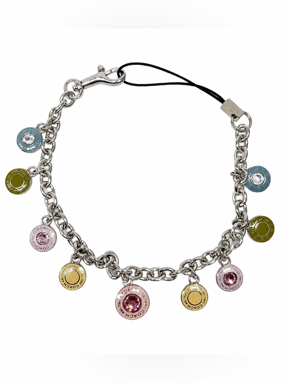 Coach Silver-Tone Pastel Enamel Disc Charm Bracelet or Purse Accessory